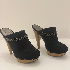 Elle Black Mules with Chain and Tan Heel Size 7 1/2